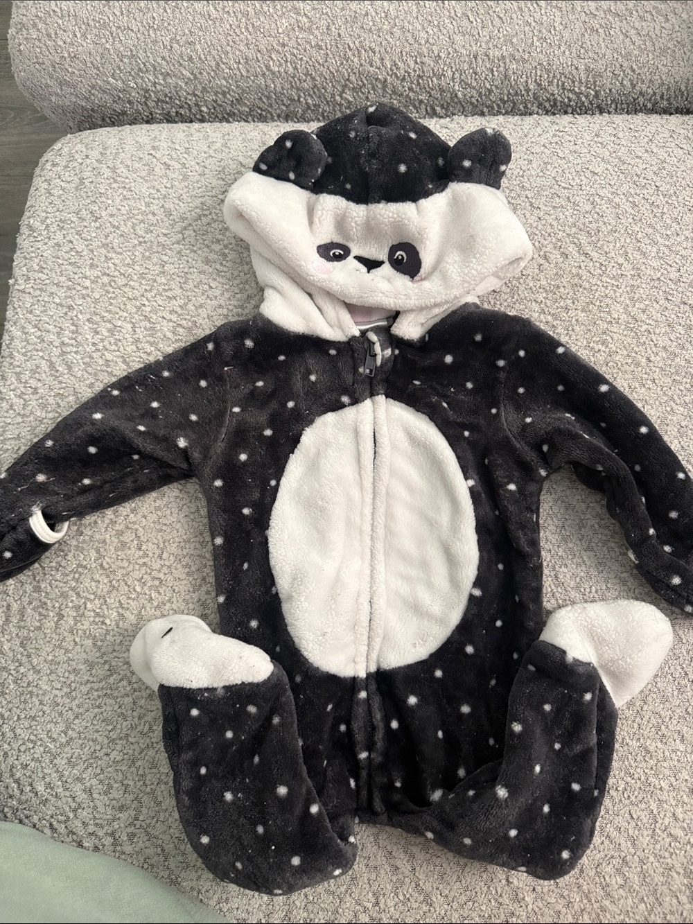 Penelope Mack Black & White Polka Dot Panda Hooded Baby One-Piece